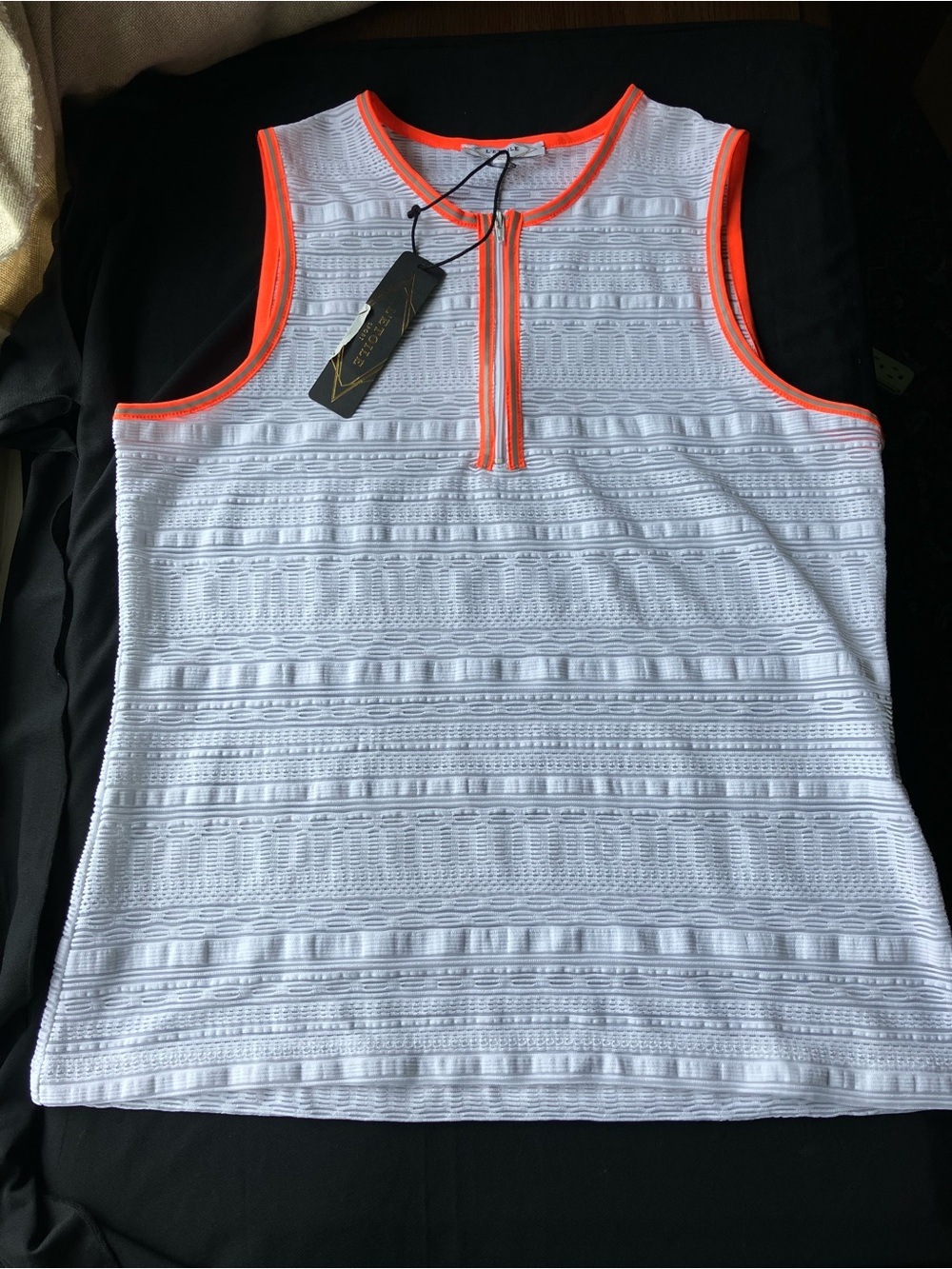 L'Etoile Sport Zip-Front White Mesh Tank Top, Size XL
